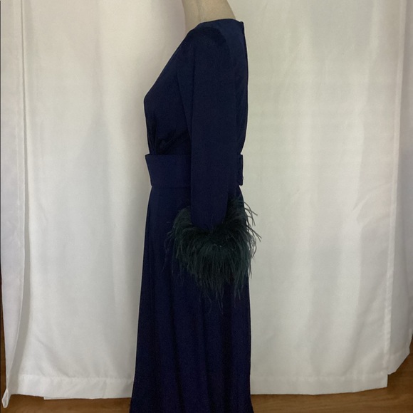 Vintage Lilli Diamond Ostrich Feather Navy Dress - Picture 9 of 9